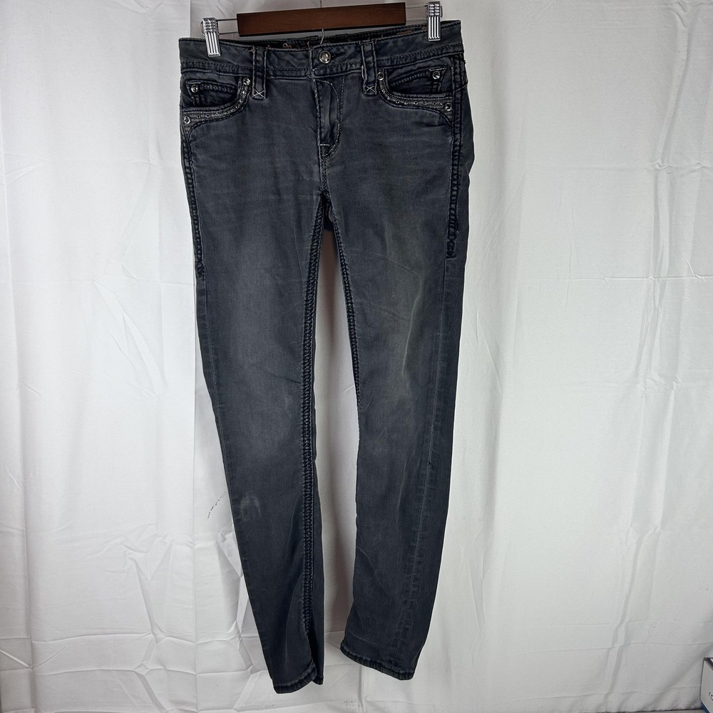 Rock Revival Jeans Womens 29x30‎ Gray Eleanor Skinny Rhinestone Embellished